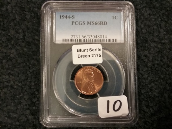 VARIETY COIN. PCGS 1944-S Wheat Cent MS-66 RED