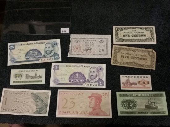 Ten pieces of foreign currency