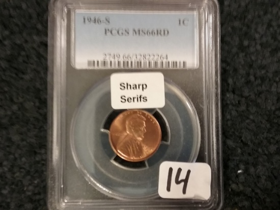VARIETY COIN. PCGS 1946-S Wheat Cent MS-66 RED