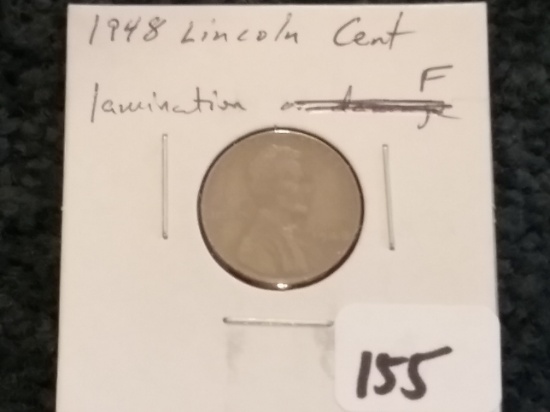 1948 Wheat cent in Fine with a lamination error
