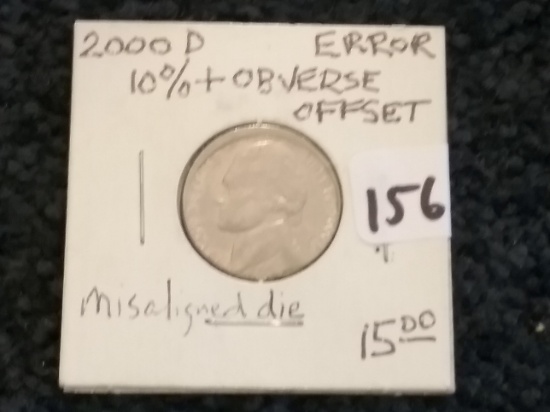 2000-D Jefferson Nickel Misaligned Die