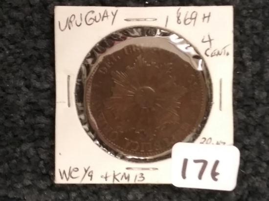 Uruguay 1869 H 4 centisimos About uncirculated