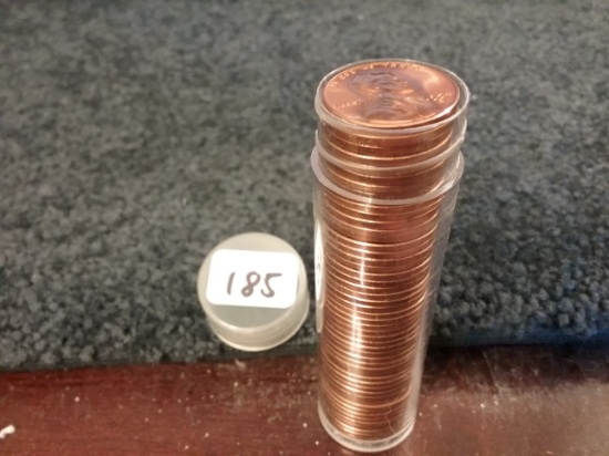 Full BU RED Roll of 1954-S Wheat cents
