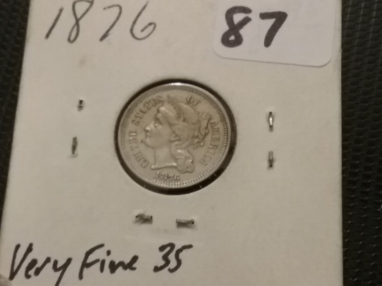 1876 3-Cent Nickel in Very Fine-35 condition