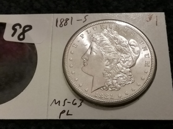 1881-S Morgan Dollar in MS-63 Prooflike