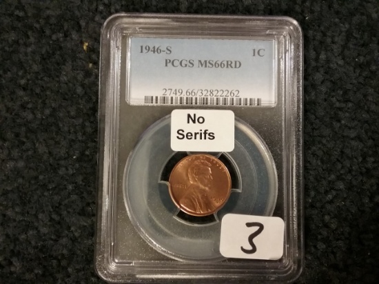 PCGS 1946-S Wheat Cent MS-66 RED NO Serif Variety