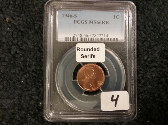 PCGS 1946-S Wheat Cent MS-66 RB Rounded Serif Variety