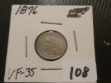1876 Three Cent Nickel in Very Fine 35
