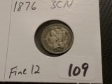 1876 Three Cent Nickel in Fine 12