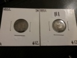 1851 and 1852 Three Cent Silver Nickels