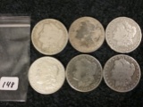 Group of Six Morgan Dollars