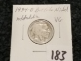 1934-D Buffalo Nickel Very Good Partially Rotated Reverse