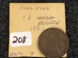 Hong Kong 1901 Cent in XF-AU condition