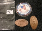 Gold Strike Casino Token and Two cool elongated Cents