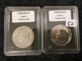 Two Slabbed 1976-D Type 1 BU Eisenhower Dollars