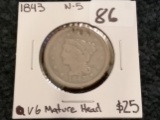 1843 Large Cent in Very Good