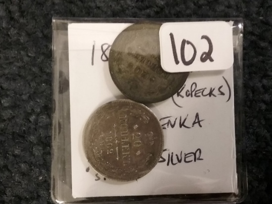 Two Silver Russia 10 kopeks