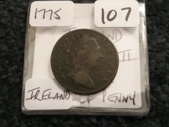 Scarce 1775 Ireland George III Hibernia Half-Penny