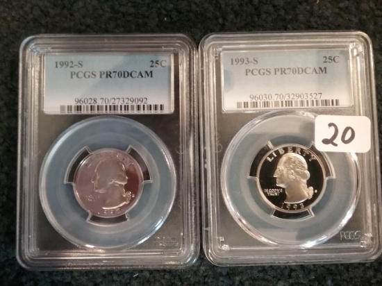 PCGS 1992-S and 1993-S Washington Quarters PF 70 DCAM