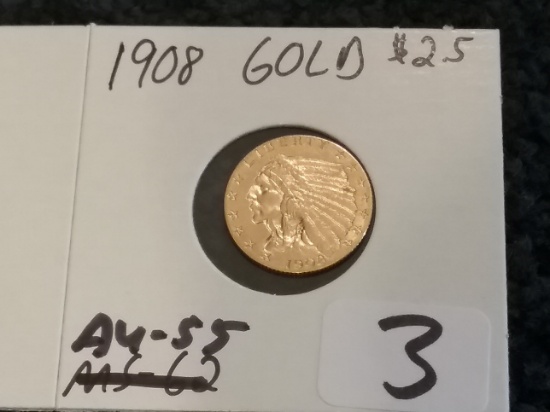 Another pretty GOLD 1908 $2.5 Quarter Eagle in AU-55