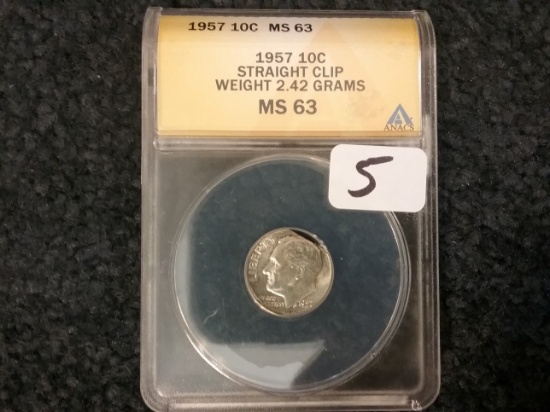 ERROR COIN! ANACS 1957 Roosevelt Dime Clip