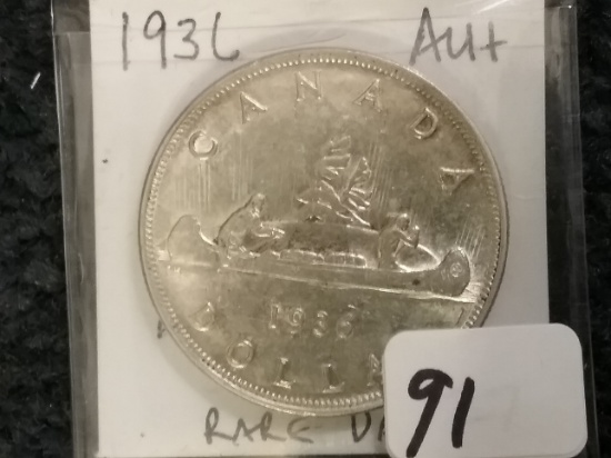 SILVER Canada 1936 Dollar in About Uncirculated plus