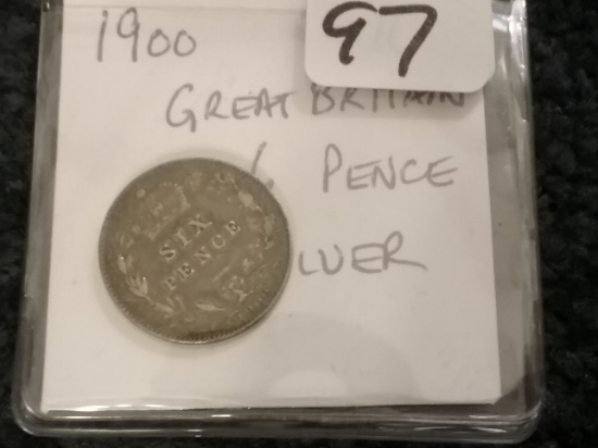 Great Britain 1900 Silver 6 Pence in Extra-Fine