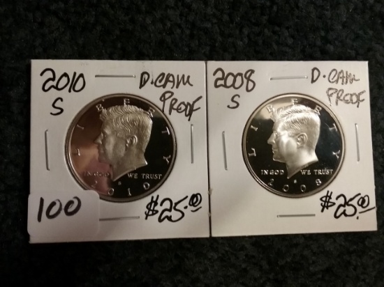 2010-S and 2008-S PF DCAM Kennedy half dollars