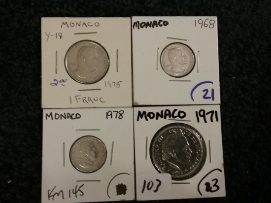 Four nice Monaco coins