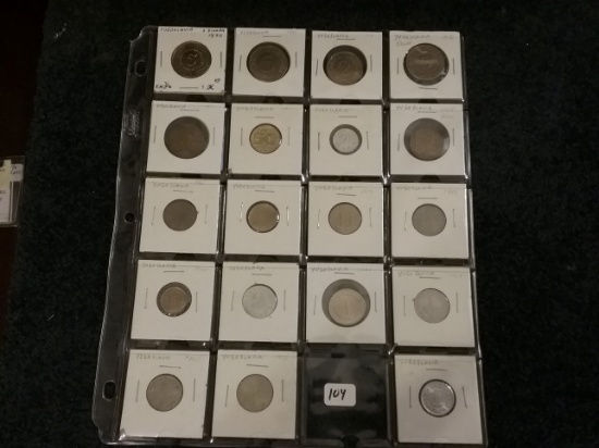 Sheet of nineteen (19) Yugoslavia coins