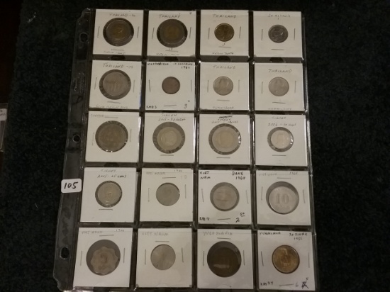 Sheet of twenty (20) foreign coins
