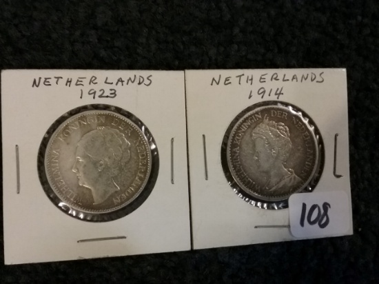 Two Silver Netherlands Guldens 1914 and 1923