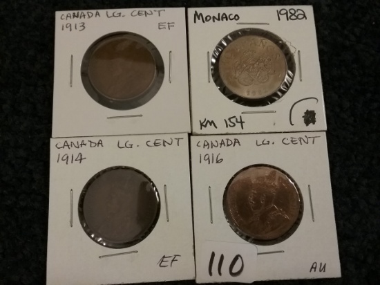 Four old Foreign coins..Canada and Monaco