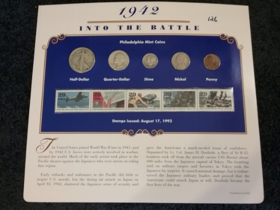 1942 Mint Type Set in History Card with Uncirculated Stamps