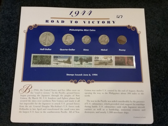 1944 Mint Type Set in History Card with Uncirculated Stamps