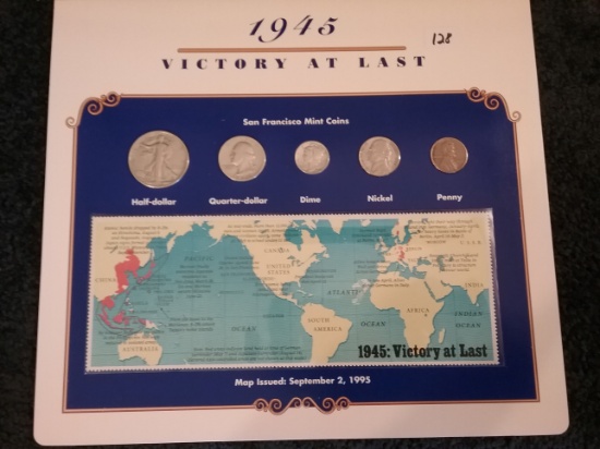 1945 Mint Type Set in History Card with Uncirculated Stamps