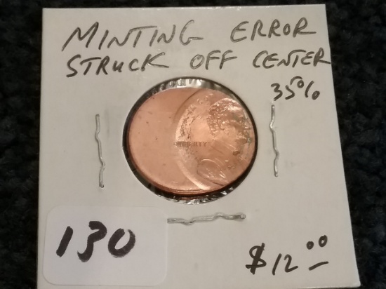 Another Scarce Off-Center Struck Lincoln Cent ERROR COIN
