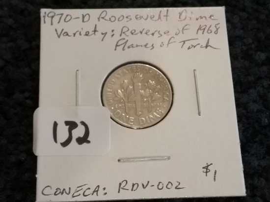 1970-D Roosevelt Dime Reverse of 1968 ERROR COIN