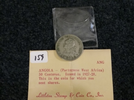 1927 Angola 50 Centavos in Extra Fine