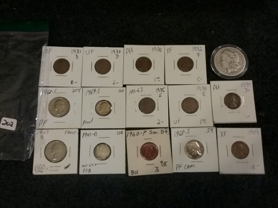 1890 Morgan Dollar and Bunch of Proof and Nicer wheat cents