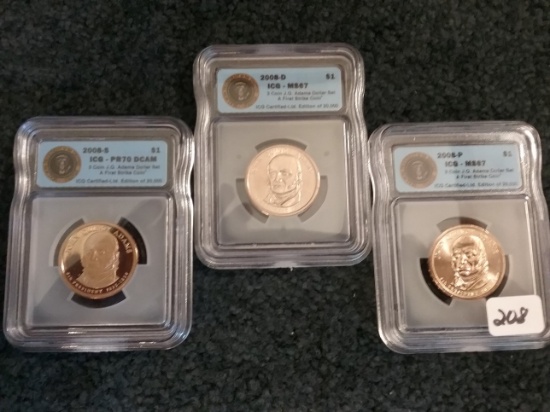 Three Coin J. Q. Adams Presidential Dollar Set