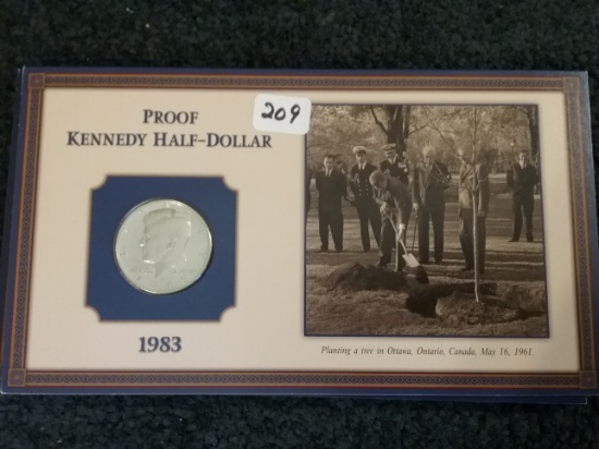 Five Kennedy Proof Half Dollars with historical picture cards