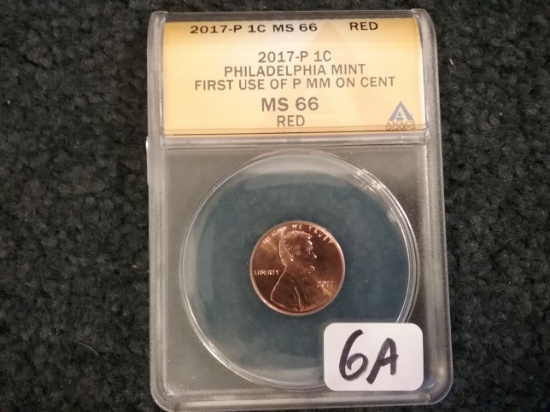 ANACS 2017-P MS-66 RED CENT FIRST "P" mintmark on Penny