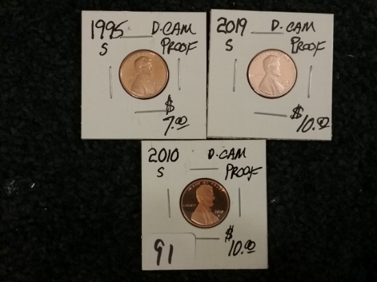 1995-S, 2019-S, 2010-S PF DCAM Pennies