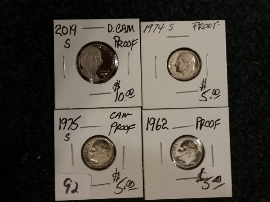 2019-S PF DCAM Nickel, and three proof dimes, 1 silver