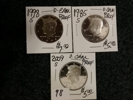 Three PF DCAM Kennedy Half Dollars