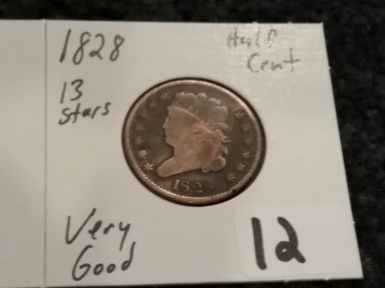 Classic Head 1828 Half Cent 13 Stars Very Good condition