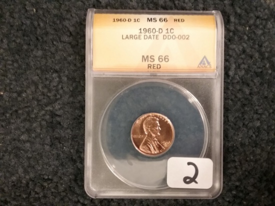 VARIETY COIN! ANACS 1960-D Cent MS-66 RED Double Die