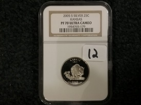 NGC 2005-S SILVER Kansas State Quarter Proof 70 Ultra Cameo