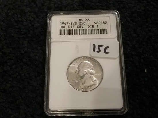 VARIETY COIN! ANACS 1947-S/S Quarter DDO MS-63